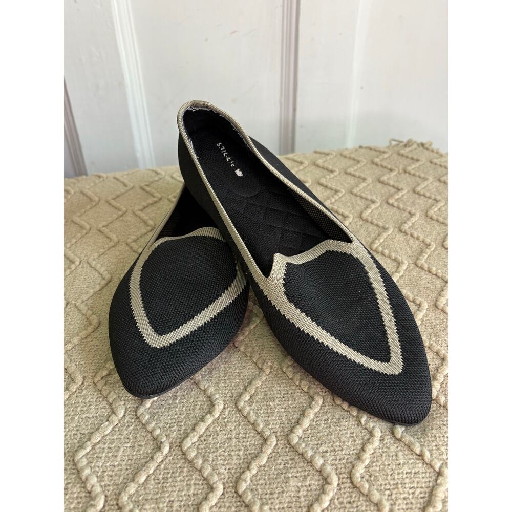 BIRDIES Blackbird women's 9.5 black flats loafer slip on knit washable